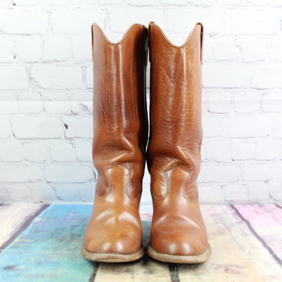 Vintage Bort Carleton Brown Distressed Leather Riding Heeled Boots Size 6.5 M - Picture 4 of 9
